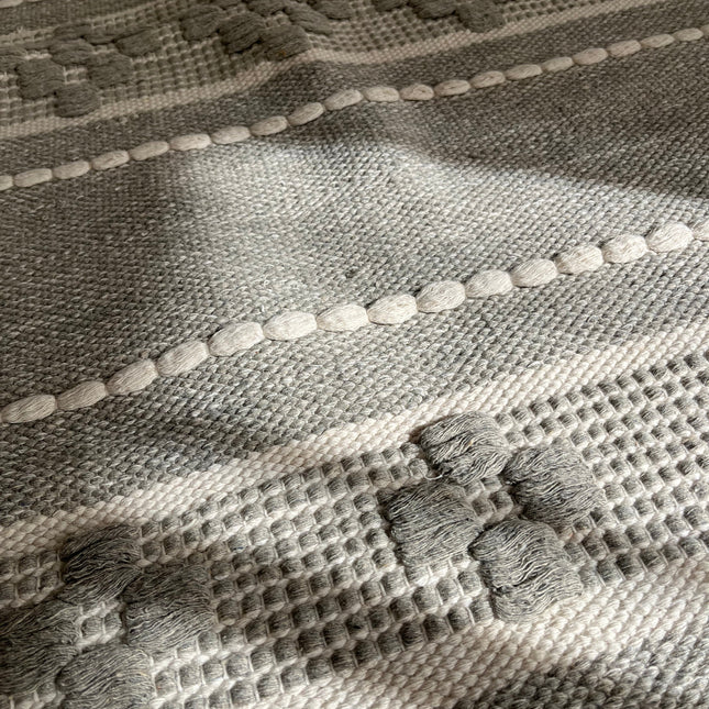 Kilim Cotton Runner – Soft Grey Textured
