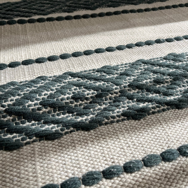 Kilim Cotton Runner – Cream & Deep Green