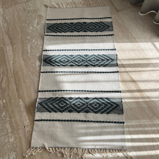 Kilim Cotton Runner – Cream & Deep Green