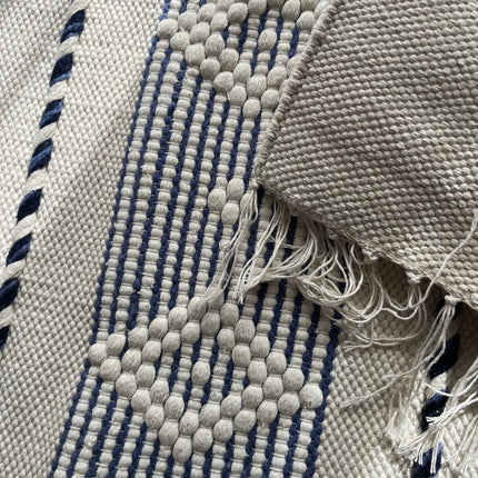 White & Navy Textured Kilim