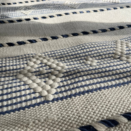 White & Navy Textured Kilim