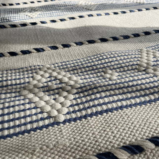 White & Navy Textured Kilim