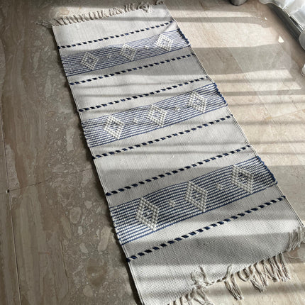 White & Navy Textured Kilim