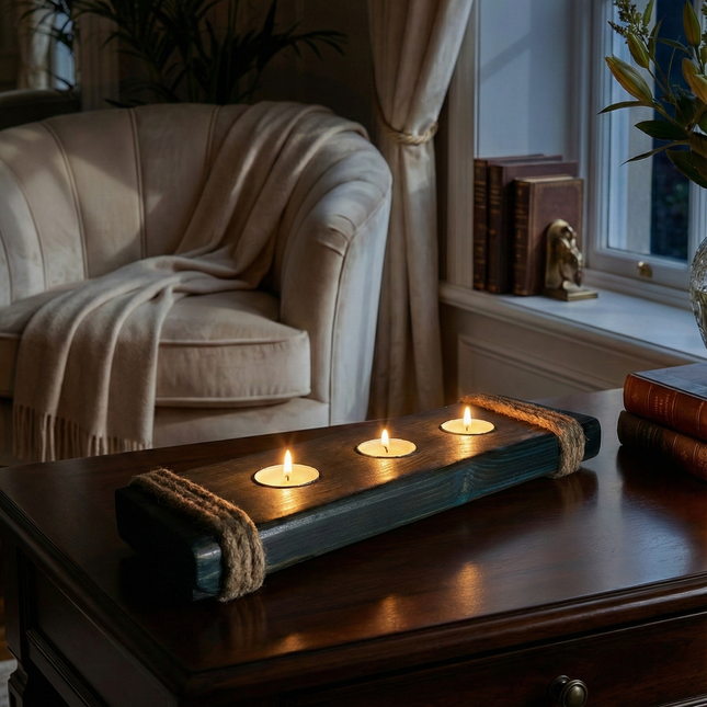 Three-Slot Wood Candle Holder