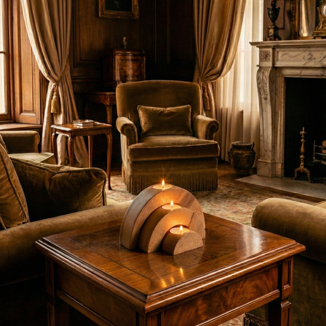 Arched Wood Candle Holder Set