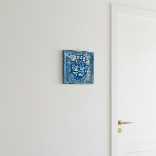 Leaned Blue Hamsa Hand Wall Art